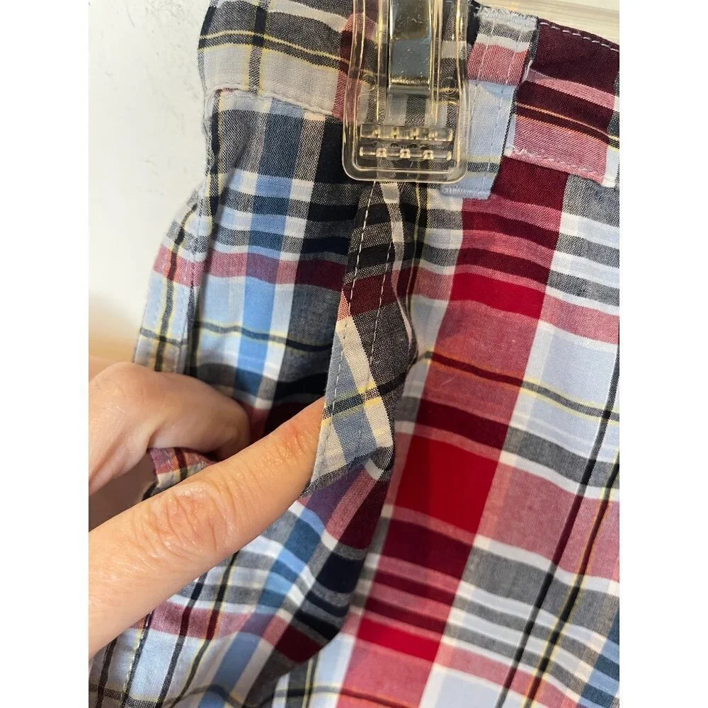 E-Land Red Blue And Black‎ Cotton Plaid Adjustable Waist Shorts Size 4